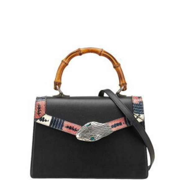 Gucci Bamboo Lilith Coral Snake Shoulder Bag Black multicolor Leather Python - Picture 1 of 8